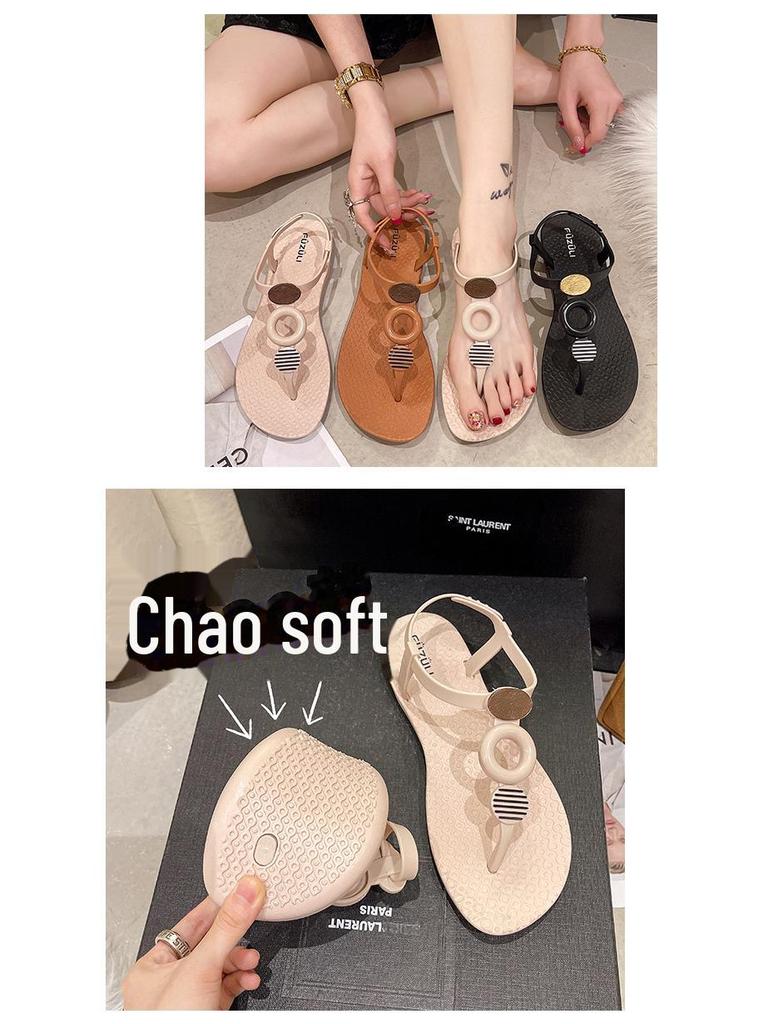 Women's Summer Casual Flat Sandals - Hollow Buckle Soft Bottom Beach Sandals