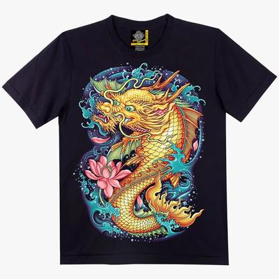 West Coast Gangster Dragon Pattern Printed 100% Cotton Men's T-shirt O-Neck Short Sleeve Tee Loose Large Size Clothing Y2k Tops