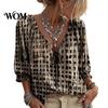 Comoda Maglietta da Viaggio da Donna Estiva Casual, Blusa con Scollo a V e Laccetti, Maniche 3/4, Blusa a Quadri Oversize con Stampa, Top Larghi e Svasati, Leggera