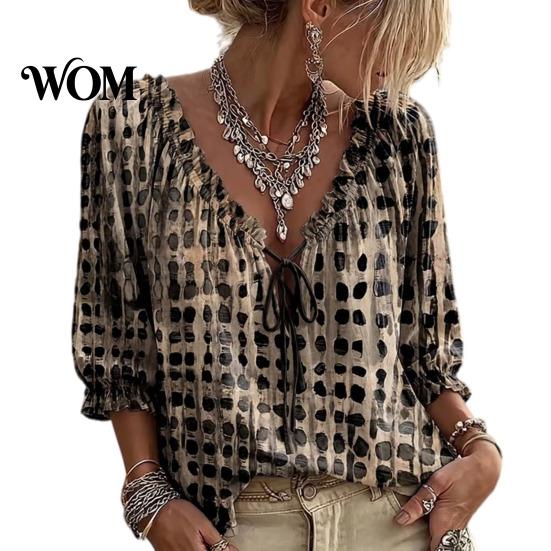 Comoda Maglietta da Viaggio da Donna Estiva Casual, Blusa con Scollo a V e Laccetti, Maniche 3/4, Blusa a Quadri Oversize con Stampa, Top Larghi e Svasati, Leggera