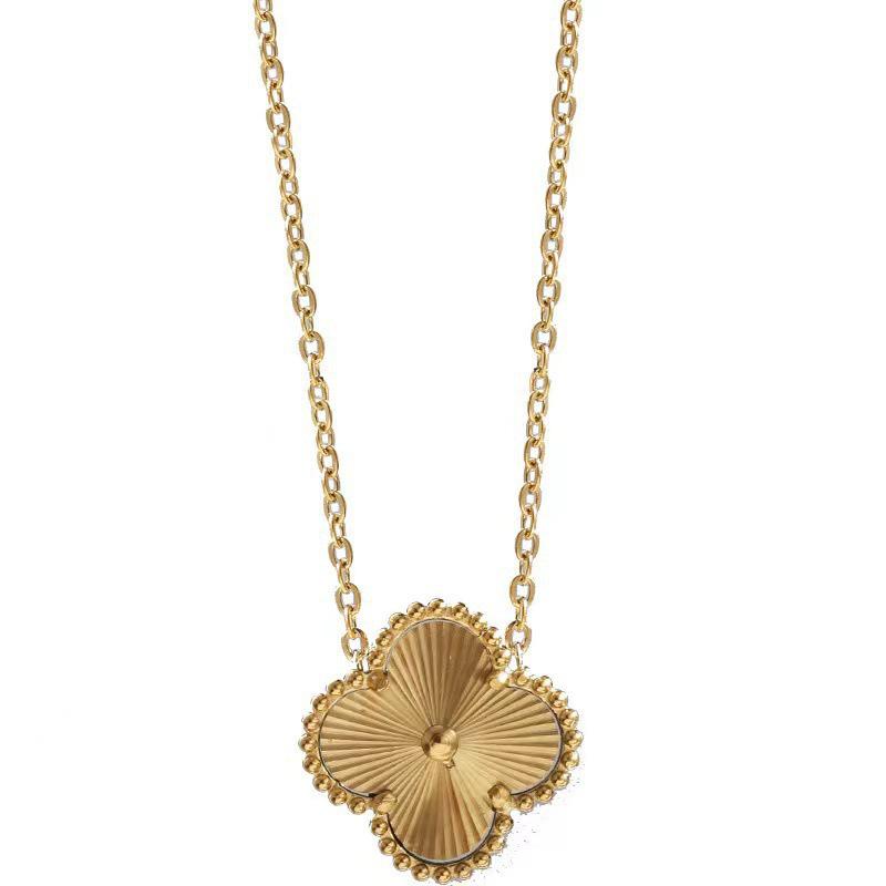 Modny dwustronny naszyjnik z wisiorkiem w kształcie koniczyny - stal nierdzewna, zawieszka czterolistna