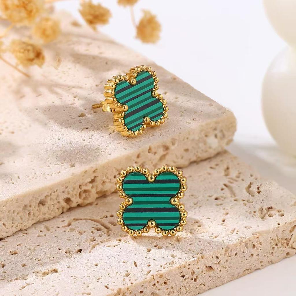13MM titanium steel non fading clover earrings, high-grade titanium steel 18k earring accessories