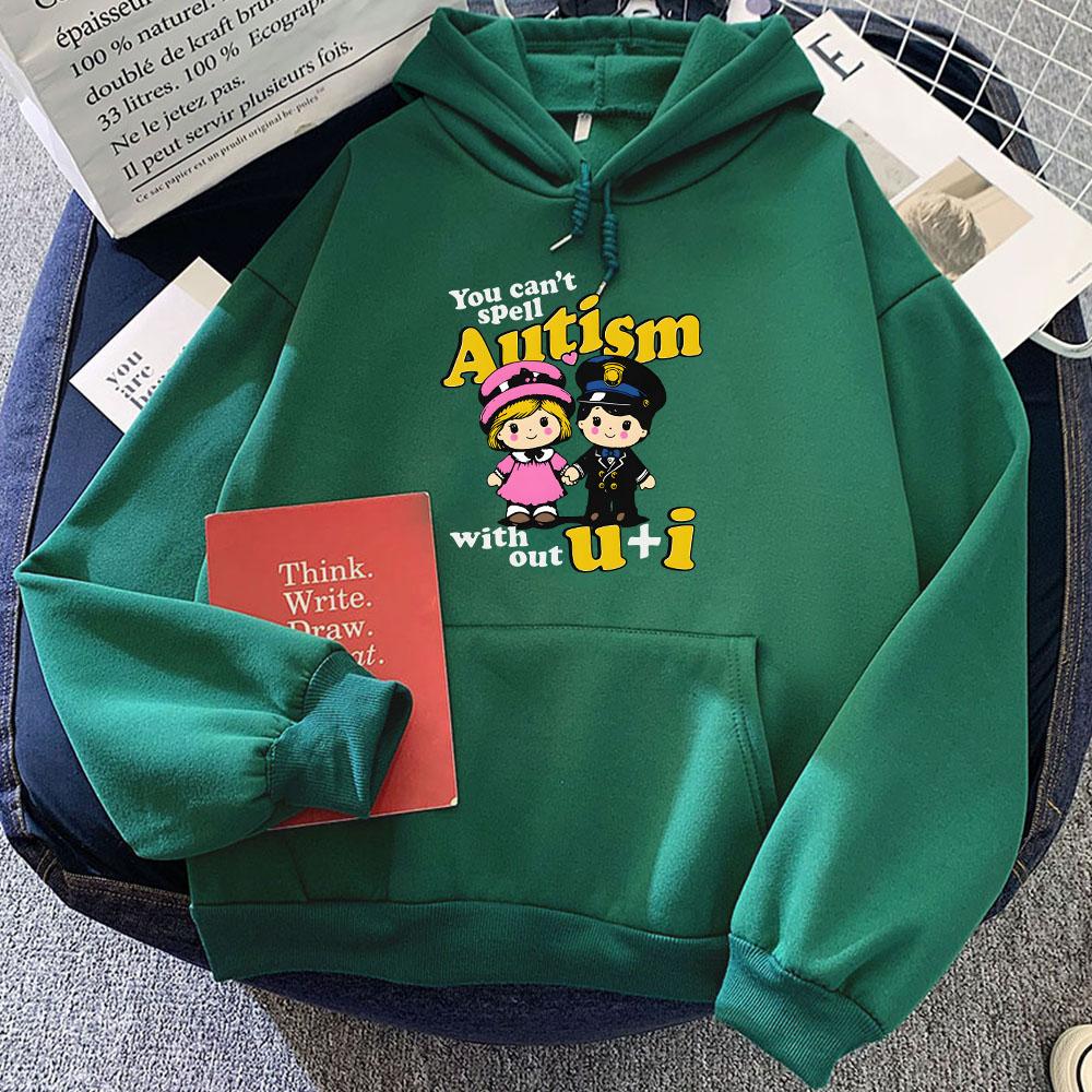 Graphic Clothing You Can't Spell Autism Without U and I Hoodies Streetwear Women Men Cartoon Printing Sweatshirts Girls Winter