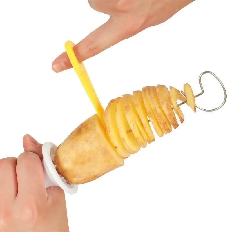 1Set Stainless Steel Plastic Rotate Potato Slicer Twisted Potato Spiral Slice Cutter Creative Vegetable Tool Kitchen Gadgets 3