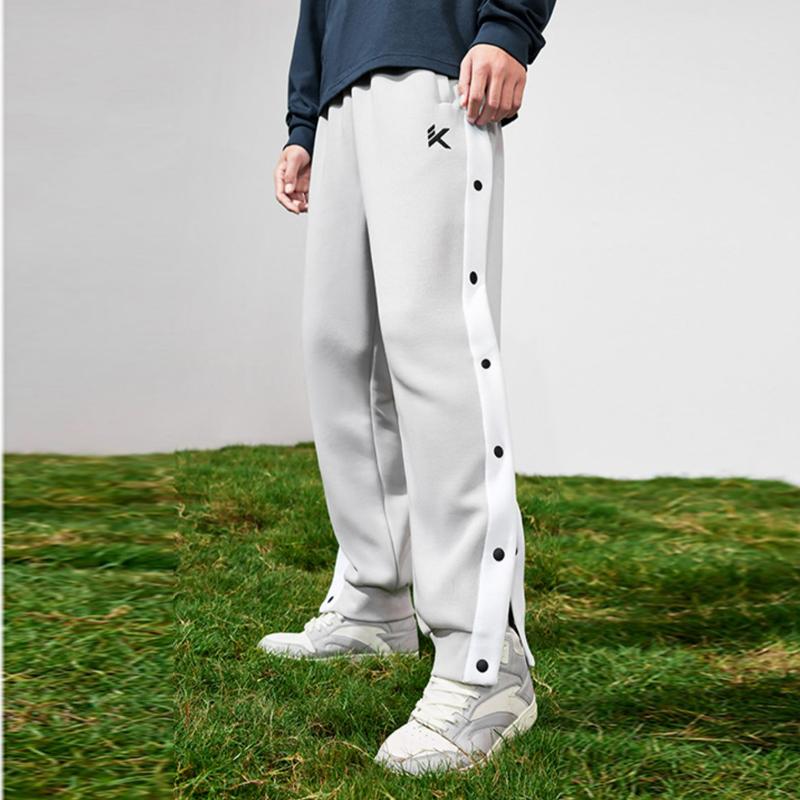 Anta Basketball Series SS23 Logo Print Snap Button Mid-Waist Knit Sports Pants Unisex Bottoms Cloud-Grey 952311304-1