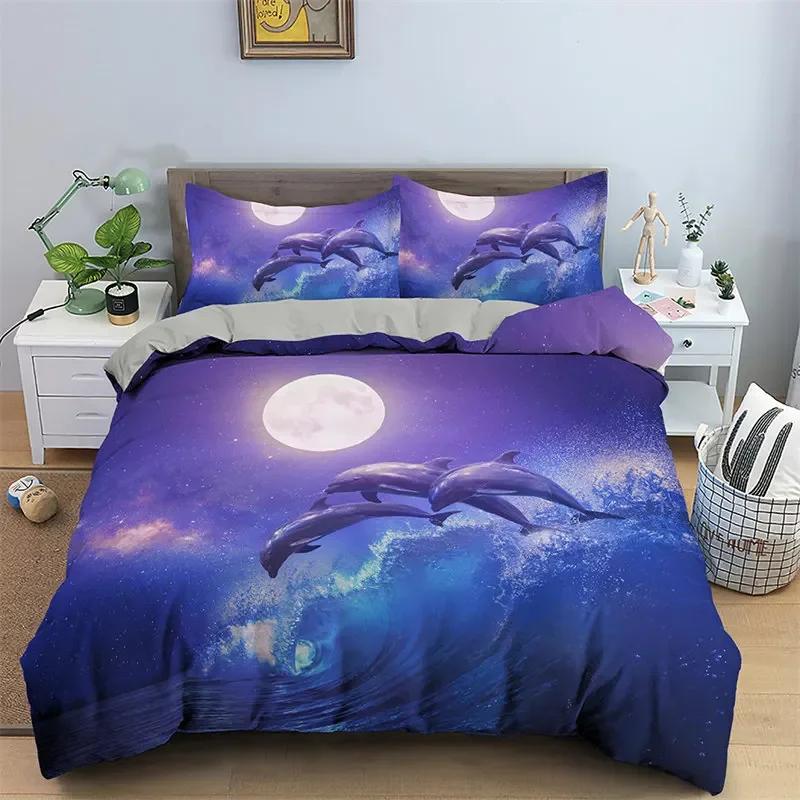 

Dolphin Duvet Cover Microfiber 3D Sea Animal Bedding Set Cartoon Comforter Cover Full King Size For Boys Girls Adult Room Decor EU Single(135x200cm)