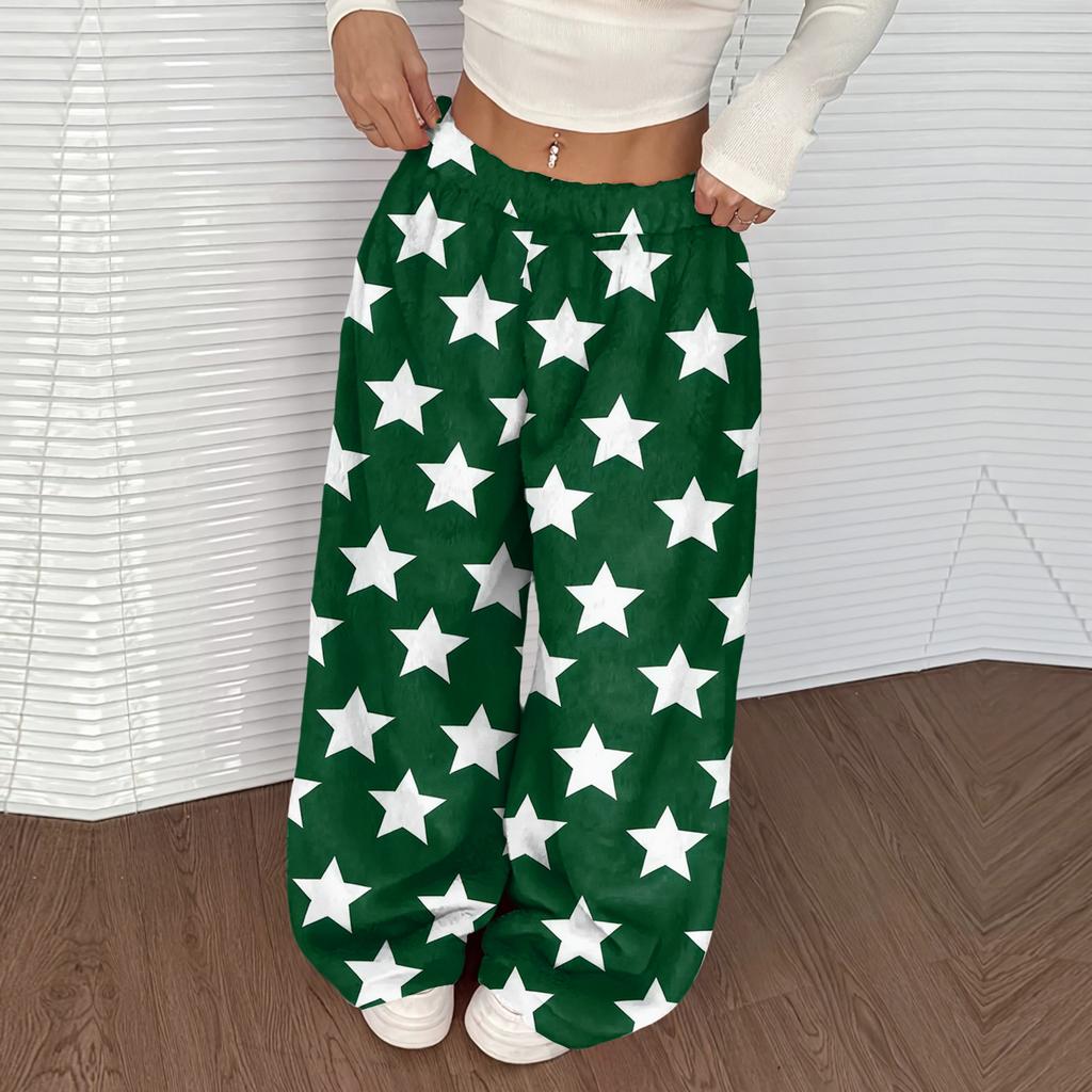 Women's Casual And Fashionable Printed Elastic Waist Loose Wide Leg Pants