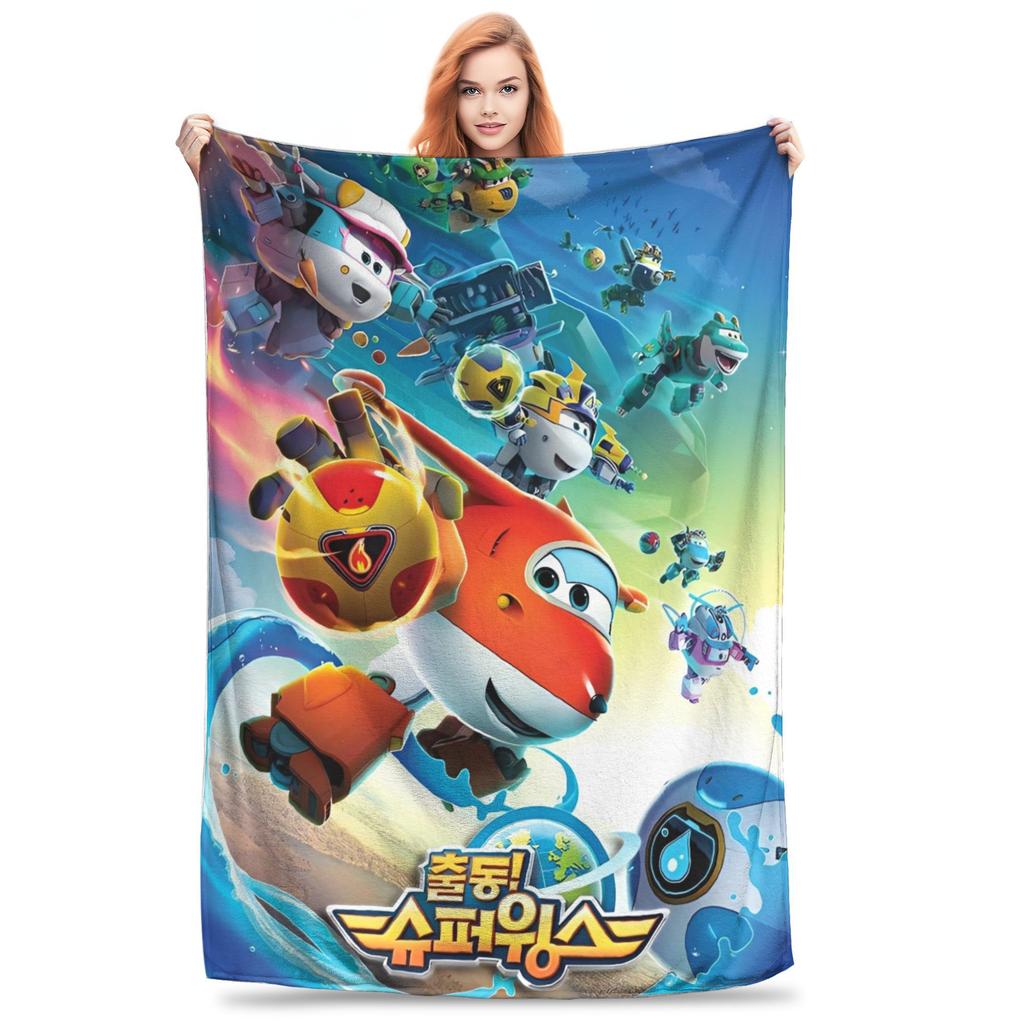 Super Wings Cartoon Blanket Warm Aesthetic Plush Throw Blanket For Kids Adult Outdoor Flannel Bedspread Bed Cover