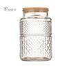 600/1300/2000ML Glass Storage Jar Vintage Diamond Pattern with Bamboo Lid Good Sealing Large Capacity Kitchen Storage Container