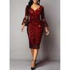 BITCED Fashion Summer Spring Solid Color Print 3/4 Sleeves V-Neck Casual Dresses