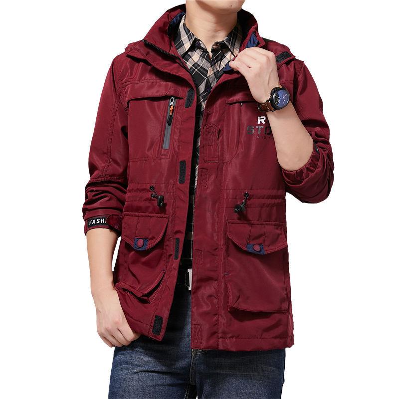 Spring and Autumn Jacket Men's Medium and Long Casual Outdoor Hooded Large Size Jacket Men's Jacket