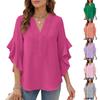 Womens V Neck Ruffle Sleeve Blouse Loose Fit Tunic Top Lightweight Pullover Shirt for Casual Work Wear