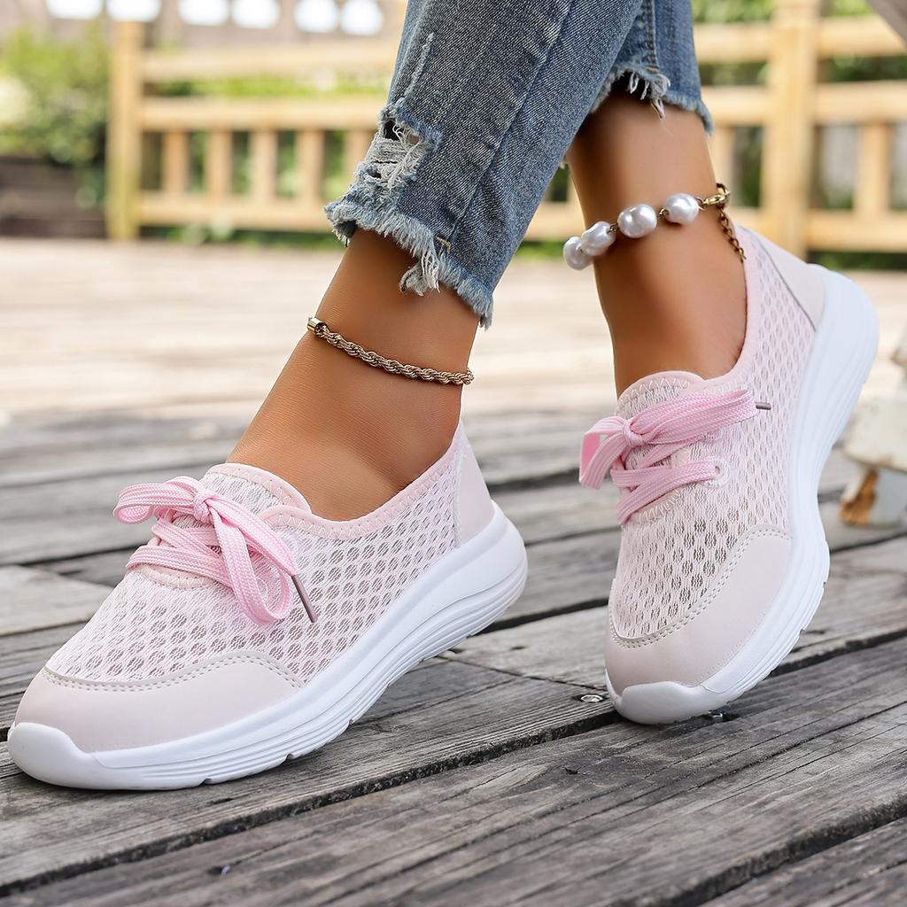 Fashion Women 2025 Casual and Comfortable Shoes Summertime Flat Lace-up Shoes Women Pu Leather Mesh Ventilation Sneakers