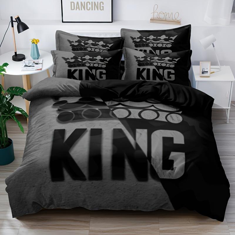 

Royal Elegance Crown Duvet Set Black Three-Piece Quilt Set Bedroom Bedding EU single 135*200