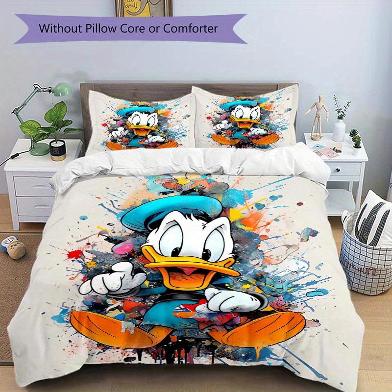 3pcs Donald Duck Art Bedding Set, Includes Quilt Cover and Pillowcases, Suitable for All Seasons, Machine Washable, Ideal Gift for Family an