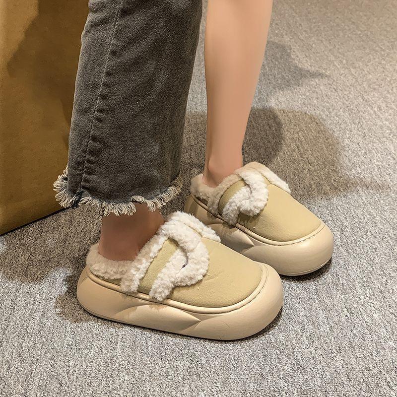 Fashion Versatile Foreign Style Non-slip Warm Cotton Shoes Women's 2025 Winter Explosion Thick-soled Bag Head Fluffy Slippers Women's Outer Wear