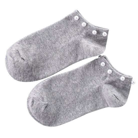 Women's Solid Color Faux Pearl Beading Breathable Cotton Low Cut Ankle Socks