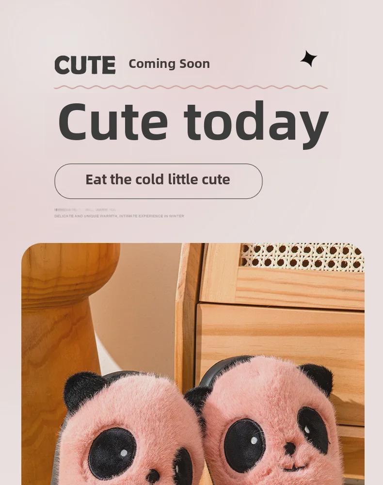 Women's Winter Panda Cotton Heeled Slippers - Cozy, Non-Slip, Plush Velvet for Warmth