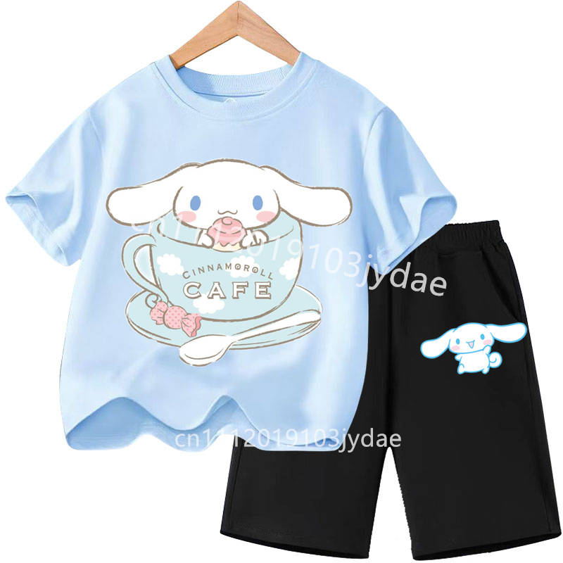 Cute Cartoon Cinnamoroll Printed Kids T-Shirt Set Soft Comfortable Summer Casual Clothing  Boys Girls 100