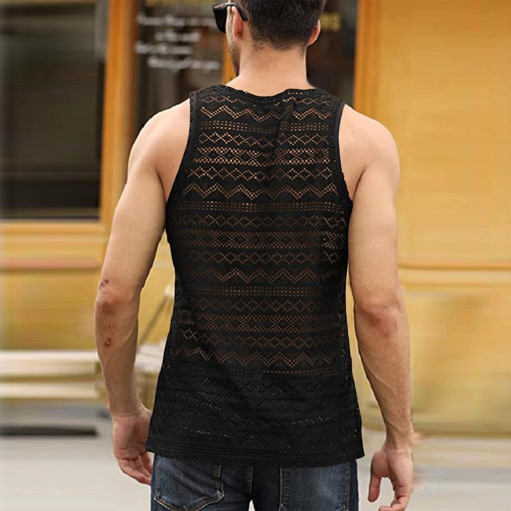 Herren Tank Top Hohl Atmungsaktive Weste Sommer Weste Rundhalsausschnitt Ärmellose Tank Tops Muskel Sexy Mesh Shirts