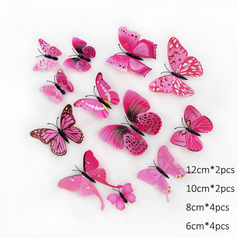 12Pcs Simulated Butterfly Stickers Art Creative Home Background Stereoscopic Decoration 3D Butterfly Wall Stickers
