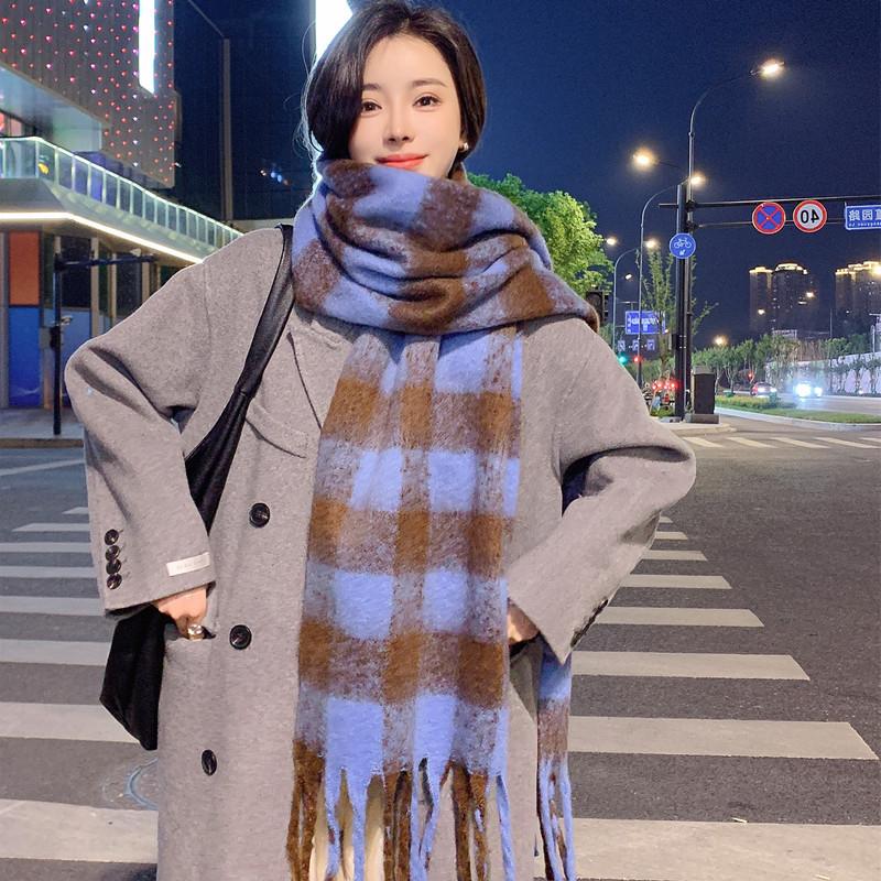 Maillard Fleece-Like Cashmere Scarf Plaid Korean Style Thickened Warm Soft Shawl Couple Neck Warmer