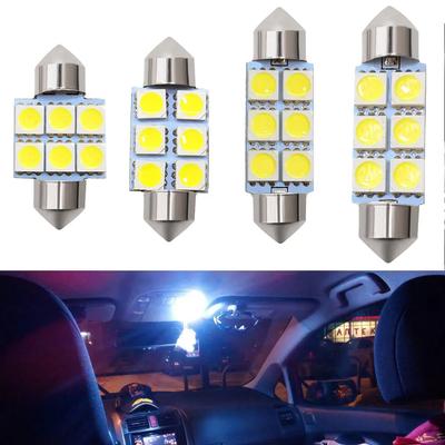 2Pcs White Interior Festoon Dome Car Light Luggage Lamps Auto Led 31/36/39/41mm 12V C5W C10W 5050 6SMD Reading Bulb Door Lights