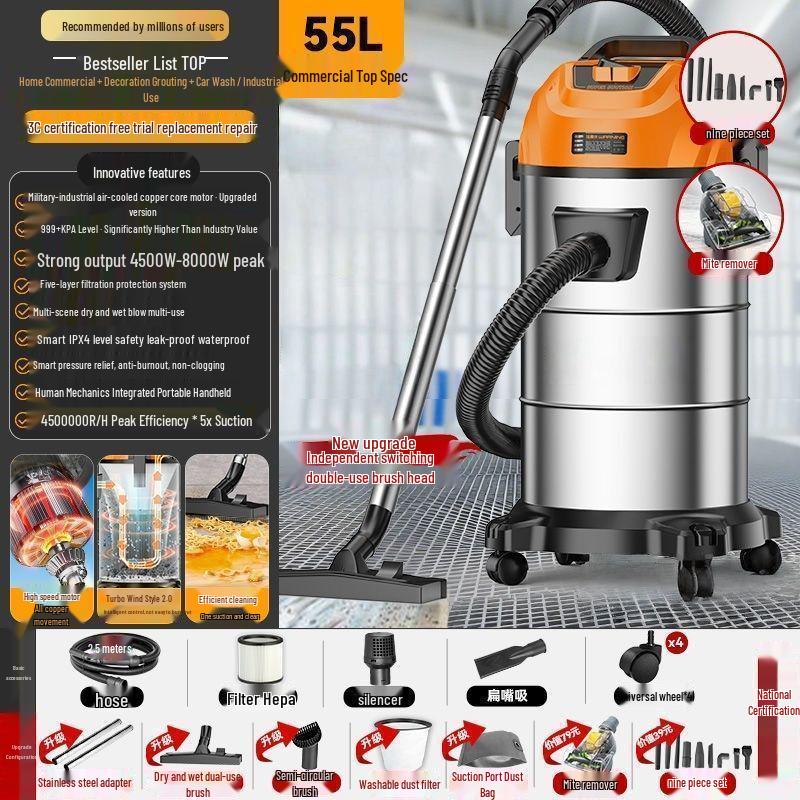High-Power Industrial Vacuum Cleaner for Home, Car, and Carpet Cleaning