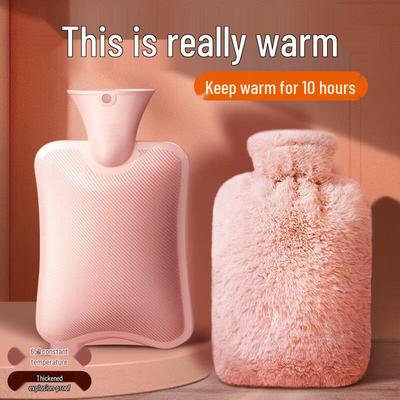 Thickened Explosion-Proof Hot Water Bottle with Faux Rabbit Fur Cover - Hand, Foot, and Abdominal Warmer