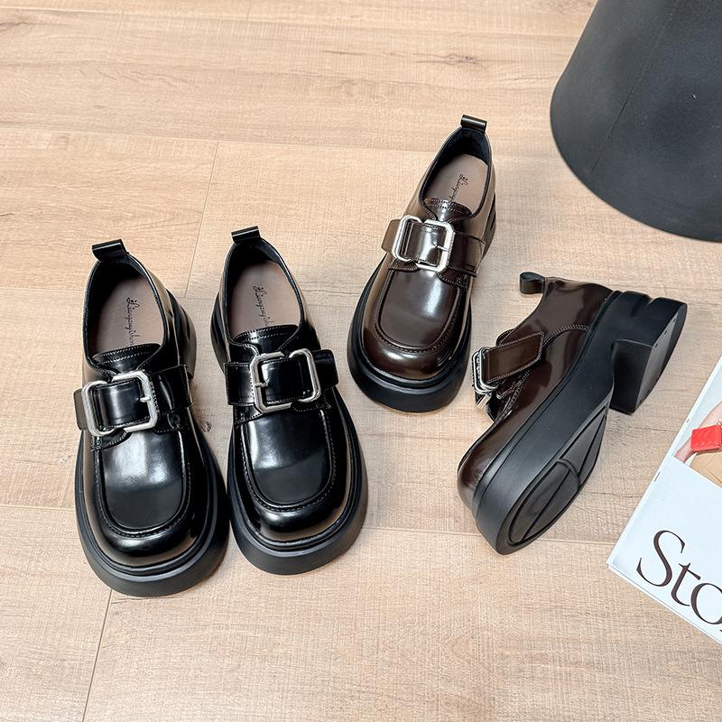 Women's Platform New Spring and Autumn Muffin Shoes, Small J Small Leather Shoes, Thick Heel Single Shoes