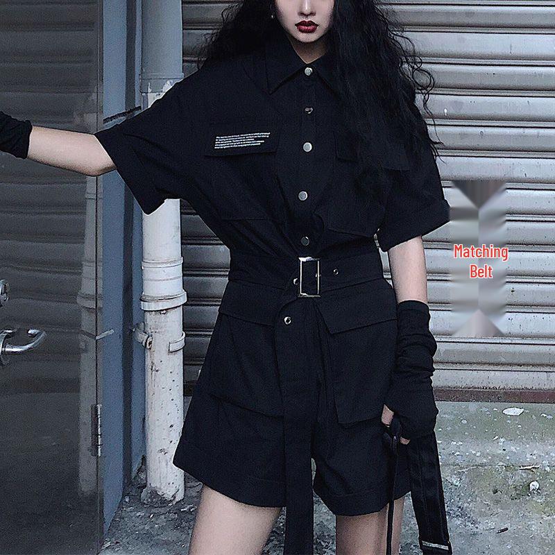 

Women s Stylish Black Slimming Jumpsuit: High Waist, Short Sleeve, Wide Leg Shorts - Summer 2026 Collection Small