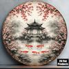 Pc InXCm D Flaches Rundes Schild Retro-Plakette mit Orientalischem Pavillon Koi-Karpfen Kirschblüten-Landschaft Japanischer Garten Deko