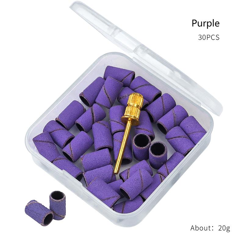 30/100Pcs Nail Sanding Ring Bands Complimentary Polishing Head 7 Colors Gel Polish Removing Grinder Band Nail Drill Bit File