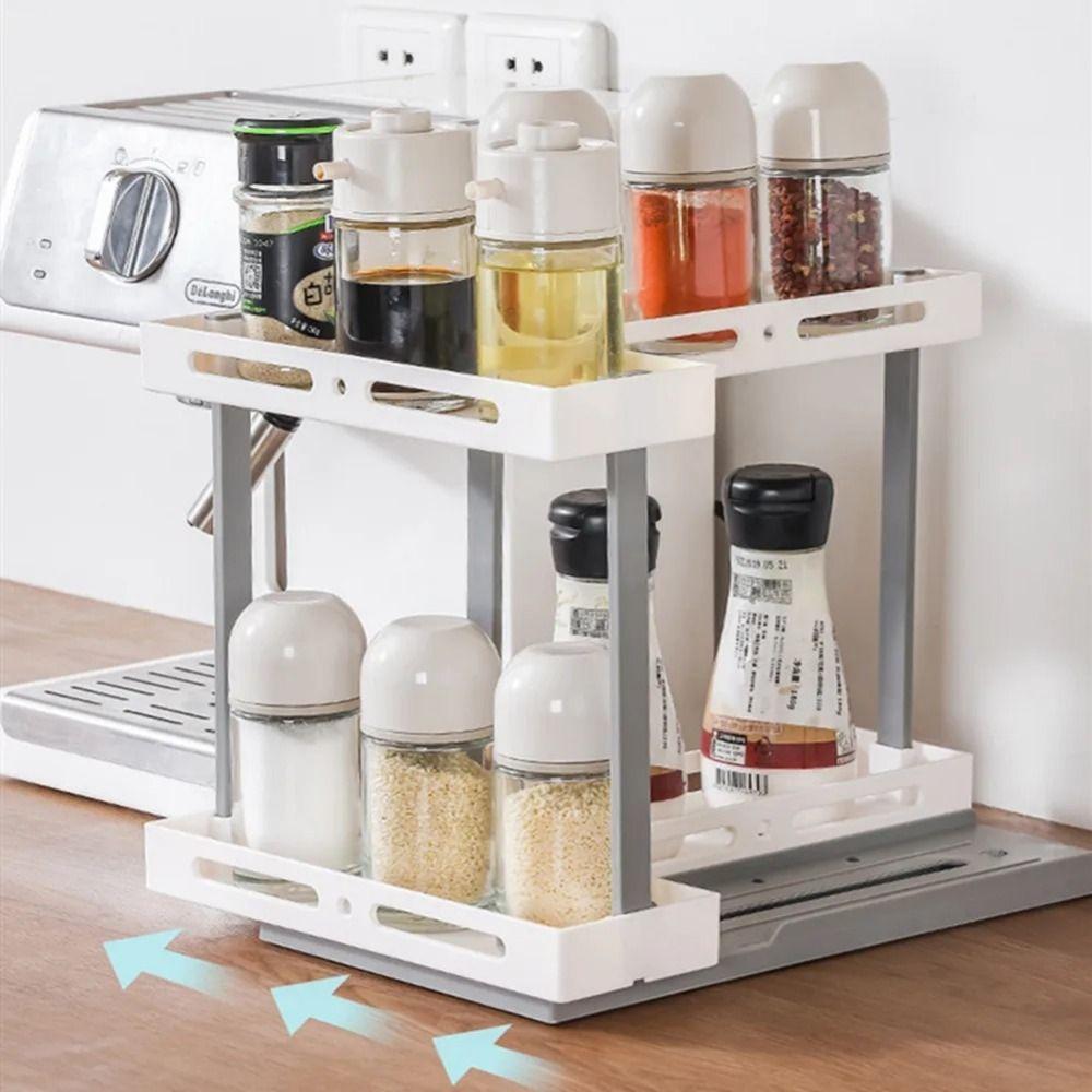 Rotate Seasoning Storage Shelf Sliding Salt Bottle Holder Convenient Spice Storage Rack  Cabinet