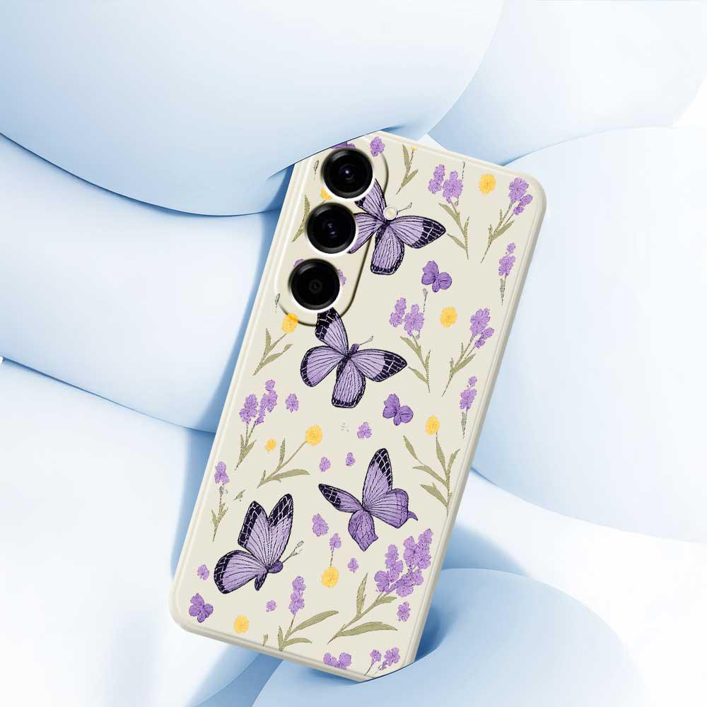 For Samsung Galaxy A56 5G Case Purple Butterflies Pattern Printing Straight Edge TPU Phone Back Cover