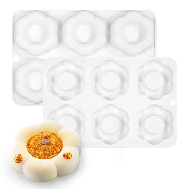 6-Cavity Flower Shaped Donut Silicone Mold Fondant Cake Mold DIY Chocolate Baking Tools Cake Decorating Accessories Baking Pan