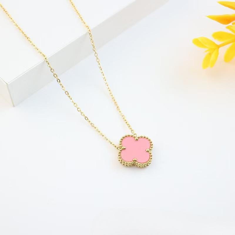 Двусторонняя подвеска-ожерелье «Четырехлистный клевер» 13 мм, украшение, счастливый четырехлистный клевер, 18K, не тускнеющее ожерелье 13mm розовый