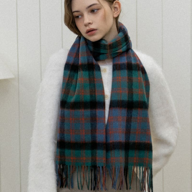 Tatiana Check Soft Lambskin 100% Wool Muffler MF8005 Green