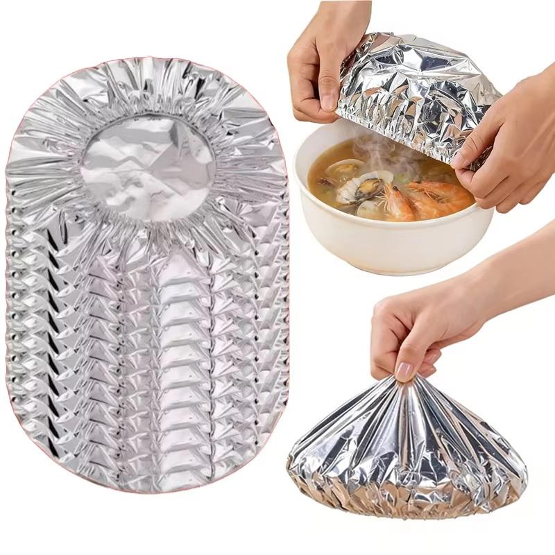 50Pcs Aluminum Foil Film Food Cover Elastic Disposable Food Grade Covers Fresh-Keep Lid Fruit Vegetable Storage Saran Wrap