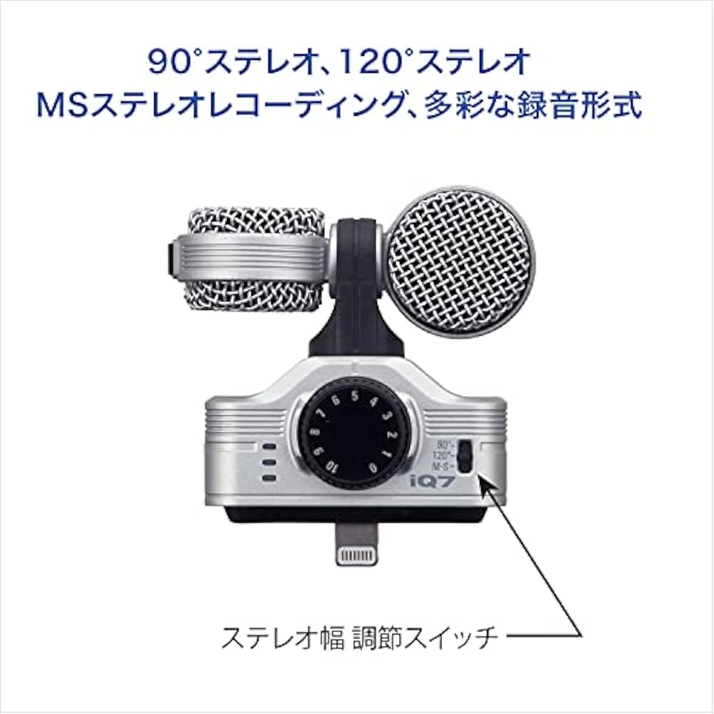 ZOOM Zoom iQ7 Lightning Connected Stereo Microphone, iPhone iPad Compatible, Smartphone Recording...
