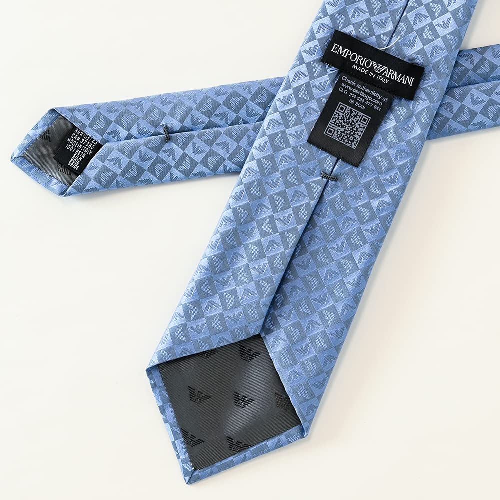 Emporio Armani Mineral Blue Eagle Check Product 340075 2R612 Made in Men's Tie, 7.5cm Wide, 100% Silk, & Design, Number 20431, Italy.