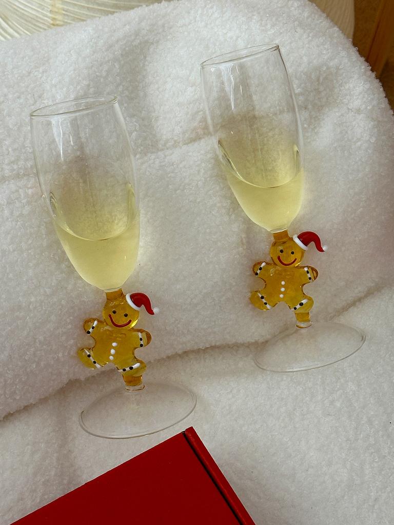 Christmas New Cute Gingerbread Man Wine Glass Ins Gift High footed Champagne Glass Festive Atmosphere