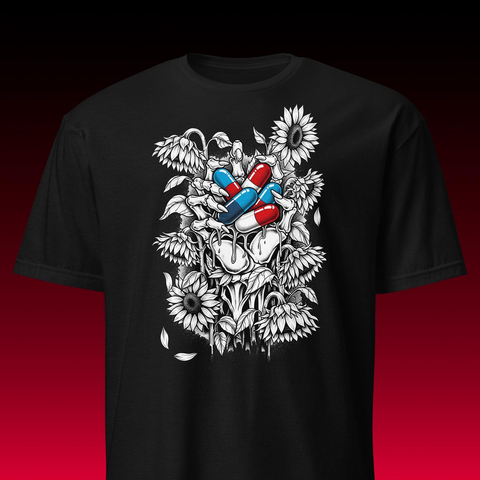 Grunge Skeleton Tee | Anti Addiction Art | Dark Edgy Statement Shirt S
