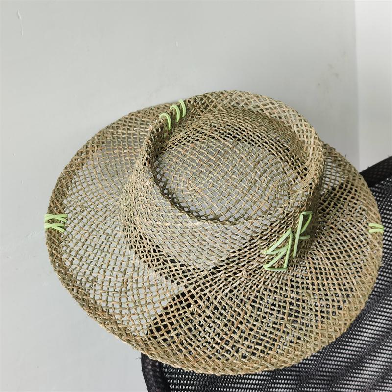 Women Raffia hat French style Summer Straw Sun Hat Women Wide Brim Beach Cap Breathable Hollow Holiday Panama hat Leather Bow