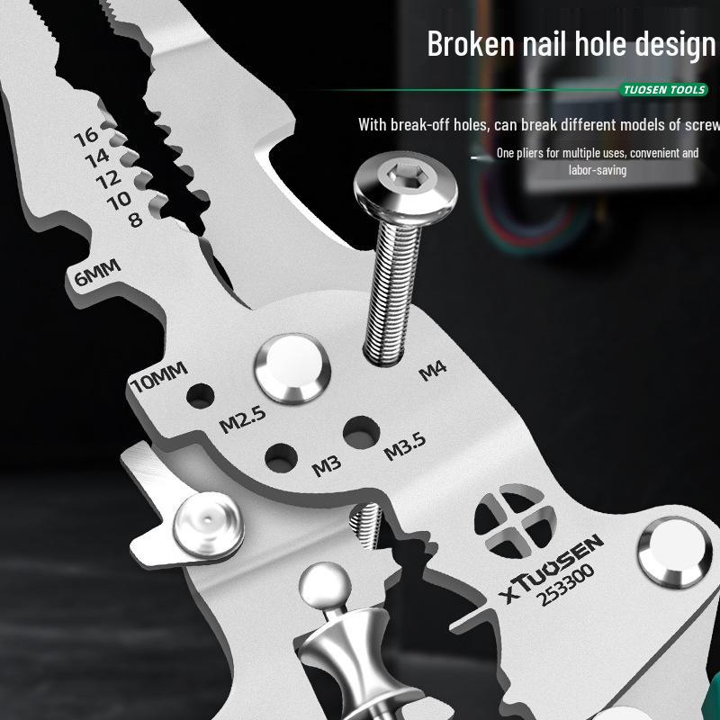 Tuosen Electrician's Multi-Tool: Foldable Wire Strippers, Cutters, and Crimping Pliers