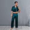 2Pcs/Set Silk Satin Men Pajama Set Notch Collar Button Down Pajama Top with Chest Pocket Elastic Waist Bottoms Set Sleepwear