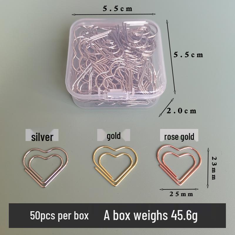 Gold Heart-Shaped Paperclip Set with Color Box - Cute and Creative Office Stationery
