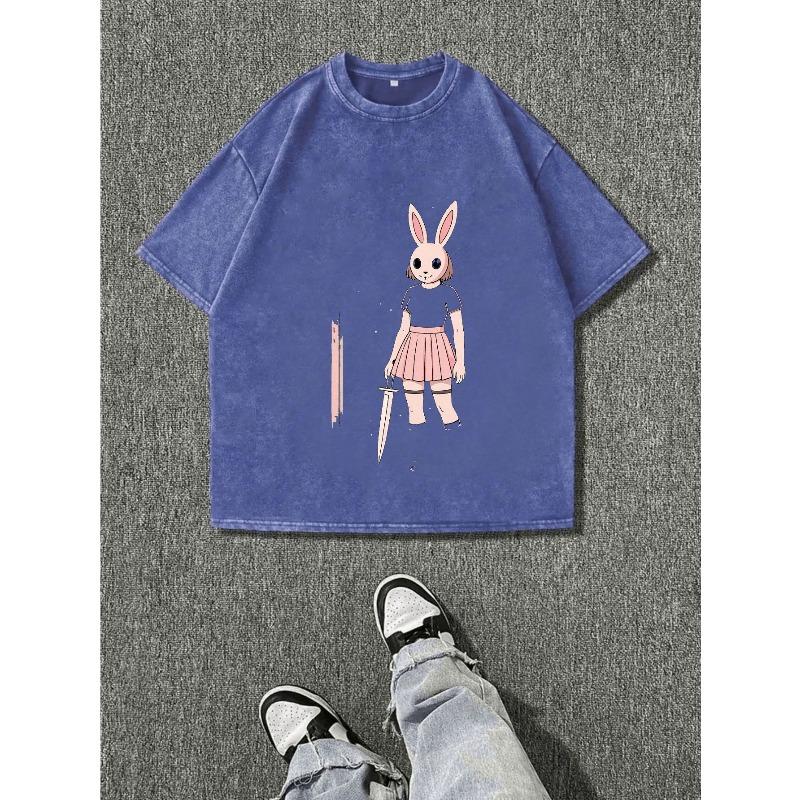 

European sizesMen s T-Shirt, Featuring a Round Neck And Short Sleeves, Adorned with a Stylized Pink Rabbit Graphic. 5XL