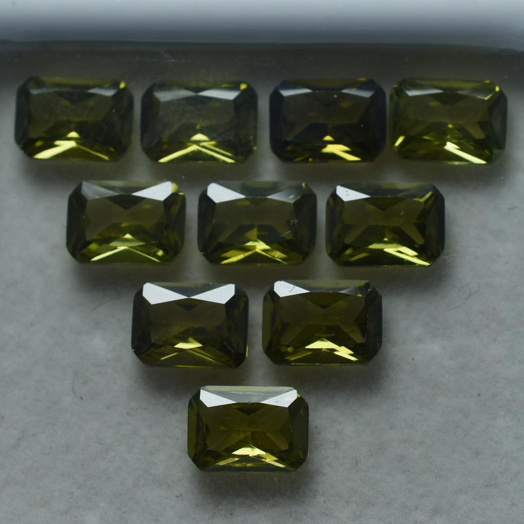 Green Sapphire CERTIFIED 15 Pcs Natural Emerald Cut Loose Gemstone 7x5 MM Lot S-5469546