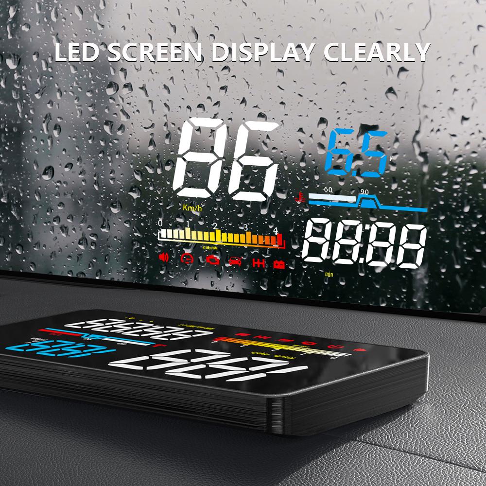 ZQKJ D5000 OBD2 Head-Up-Display für Auto-Tachometer Windschutzscheiben-Projektor-Meter HUD LED-Zubehör Elektronisches Auto-Überdrehzahl